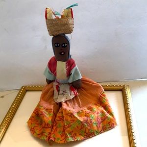 Vintage Handmade 17” Doll Girl Carrying Basket on Her Head
